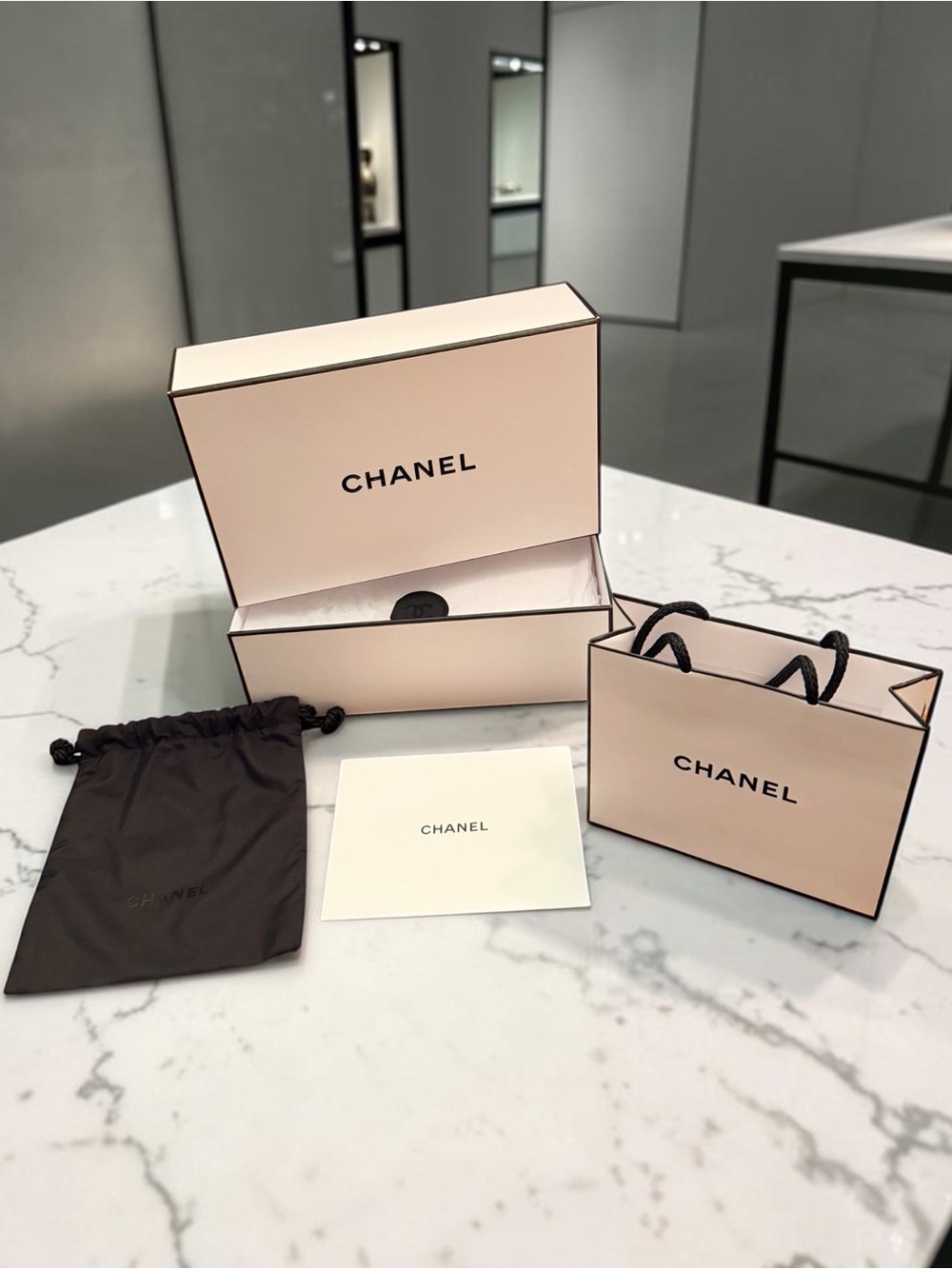 CHANEL Luxury Gift Packaging 4-Piece Set w/Box, Gift Bag, Dust Bag, & Card